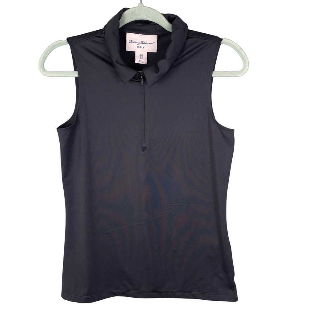 Tommy Bahama Golf Polo Shirt Women S Black Sleeveless Quarter Zip Preppy Stretch